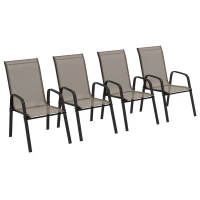 Outsunny Set of 4 Outdoor Dining Chairs, Heavy Duty Stackable Patio Dining Set with Armrests for Balcony Garden, Grey(m-2)