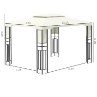 Outsunny 10' X 13' Outdoor Patio Gazebo with Double Vented Roof, Storage Shelves, Steel Frame for Lawn, Backyard and Deck, Cream White(m-3)