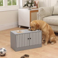 PawHut Elevated Dog Bowls with Storage Cabinet,  2 Stainless Steel Bowls, Slow Feeder, Dog Feeding Station for Large Dogs, Gray(m-2)