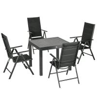 Outsunny 7 Piece Patio Dining Set for 6, Outdoor Aluminum Frame Dining Furniture Set with Expandable Table, Folding & Reclining Chairs with Mesh Fabric Seats, Black(m-11)