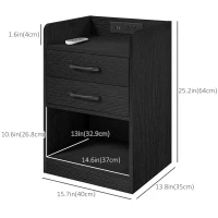 HOMCOM Tall Nightstand with Charging Station and LED Lights, Small Bedside Table with AC Outlets, USB Ports, 2 Drawers, Shelf(m-3)