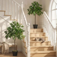 Outsunny 3FT Artificial Laurel Tree Set of 2, Lifelike Fake Plant with 564 Leaves, Potted Fake Plant for Home Office Decor, Green(m-8)