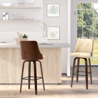 HOMCOM Bar Height Bar Stools, PU Leather Swivel Barstools with Footrest and Tufted Back, Set of 4, Beige(m-2)