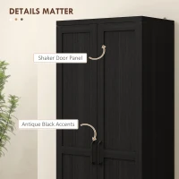 HOMCOM 63" 2-Door Kitchen Pantry, Freestanding Cabinet with 2 Adjustable Shelves for Dining Room, Cinnamon Black Wood Grain(m-7)