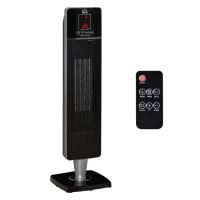 HOMCOM 2-In-1 Electric Space Heater, Oscillating Tower Heater for Indoor Use, with 3 Modes, 8H Timer, Remote, Tip-Over and Overheat Protection, 750W / 1500W, Black(m-1)