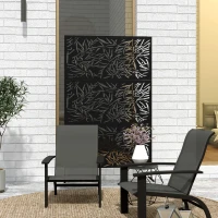 Outsunny Decorative Privacy Fence Screen, Metal Outdoor Privacy Screen Climbing Plant Trellis with Stand, Bamboo Black(m-8)