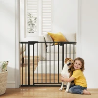 PawHut Baby Gate, Pet Safety Gate Pressure Fit, 30"-40" Wide with Two-Way Open, Auto-Close for Stair, Doorways, Hallways, Black(m-1)