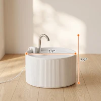 PawHut Ceramic Cat Water Fountain, 2.2L/74oz Pet Water Fountain with Ultra-Quiet Pump, 4-Layer Filtration, Faucet, White(m-3)
