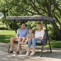 Outsunny 3-Seat Patio Swing Chair, Outdoor Swing Glider with Adjustable Canopy, Removable Thicken Cushion, and Weather Resistant Steel Frame, for Garden, Poolside, Backyard, Gray(m-10)