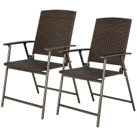 Outsunny Outdoor Wicker Dining Chair Set of 2, 2 Pieces Rattan Foldable Chair with Steel Frame for Garden, Backyard, Porch, Brown(m-11)