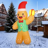 Outsunny Outdoor Blow-Up Christmas Decorations, 8.2ft Christmas Inflatable Gingerbread Man with a Gift Box, Light Brown(m-3)