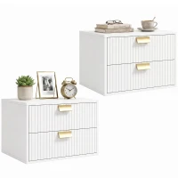 HOMCOM Modern Floating Nightstands Set of 2, Wall Mounted Bedside Tables with 2 Wave Drawers White(m-13)