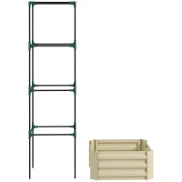 Outsunny Galvanized Planter Box, 24" x 24" x 73.5" Raised Garden Bed with Tomato Cage for Climbing Vines, Cream(m-1)