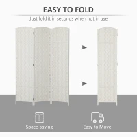 HOMCOM Room Divider, 3 Panel Folding Privacy Screen, 6FT Tall Portable Weave Partition Wall Divider for Bedroom, White(m-4)