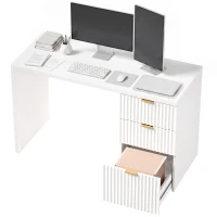 HOMCOM Computer Desk with Drawers Office Desk with Reversible File Drawers Study Table Bedroom Study 47" White(m-2)