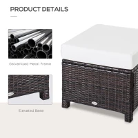 Outsunny 20" Patio Wicker Ottoman, Multipurpose Outdoor PE Rattan Footrest, Additional Seating, Side Table with Soft Cushion, Dark Brown, Cream White(m-4)