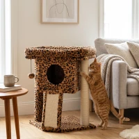 PawHut Cat Tree, Small Cat Tower with Perch, Scratching Post, Cat Condo, Toy Ball for Kitty, Leopard Print(m-7)