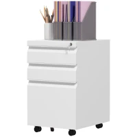 Vinsetto 3 Drawer File Cabinet with Lock, Steel Vertical Filing Cabinet with 5 Wheels and Hanging Bar for A4/Legal/Letter, Home Office Printer Stand with Pre-Assembled Body, White(m-2)