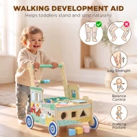 Qaba Wooden Baby Walker for 1-3 Year, Montessori Inspired Push Along Walker Toys, Multifunctional Activity Centre(m-5)