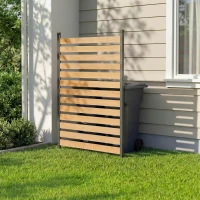 Outsunny Privacy Screen Panel, 38" x 76" No Dig Space Divider with Fir Wood Planks and Aluminum Posts, Great to Hide Trash Cans(m-1)
