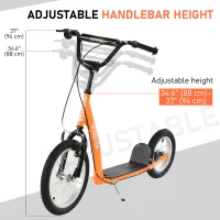 Aosom Kids Scooter with Adjustable Handlebar, Youth Kick Scooter with Dual Brakes, Inflatable Wheels, for Age 5+, Orange(m-5)