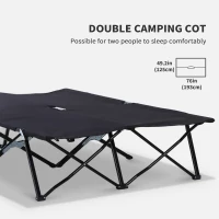 Outsunny 2 Person Folding Camping Cot for Adults, 50" Extra Wide Outdoor Portable Sleeping Cot with Carry Bag, Elevated Camping Bed, Beach Hiking, Black(m-6)