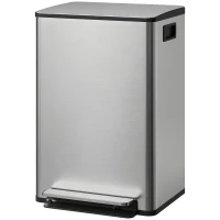 HOMCOM Trash Can with Soft-Close Lid, Garbage Can with Removable Inner Bucket for Kitchen 13.2 gal/50 L, Silver(m-2)