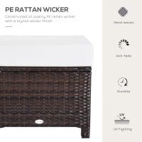 Outsunny 20" Patio Wicker Ottoman, Multipurpose Outdoor PE Rattan Footrest, Additional Seating, Side Table with Soft Cushion, Dark Brown, Cream White(m-5)