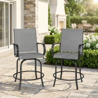 Outsunny Outdoor Bar Stools Set of 2, 360° Swivel Bar Height Chairs, 26.75" x 29.5" x 48.5", Gray(m-10)