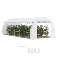 Outsunny 20' x 10' x 6' Outdoor Walk-in Greenhouse, Steel Frame Tunnel Greenhouse, Hot Green House with 12 Roll-Up Windows and Door for Garden and Vegetables, White(m-1)