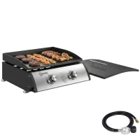 Outsunny 2 Burner Liquefied Gas Grill, Portable Tabletop BBQ Grill, for Camping, Picnic, Silver(m-9)