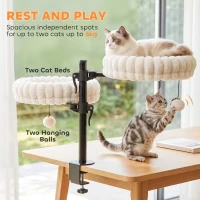 PawHut Cat Desk Bed for Indoor, Cat Hammock with 2 Removable Beds, 2 Hanging Balls for Desk, Windows, Holds Up to 24 lbs, White(m-5)