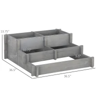 Outsunny 3 Tier Raised Garden Bed, Water Draining Fabric for Soil, Elevated Wood Flower Box for Vegetables, Herbs, Gray(m-3)