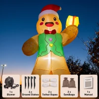 Outsunny Outdoor Blow-Up Christmas Decorations, 8.2ft Christmas Inflatable Gingerbread Man with a Gift Box, Light Brown(m-7)