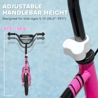 Qaba Kids Scooter, Lightweight Scooter with Adjustable Handlebar, Rear Brake, Kickstand, 12" EVA Wheels, for 5-12 Y, Pink(m-4)