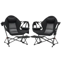 Outsunny Hammock Camping Chair Set of 2, Adjustable Back Folding Swinging Hammock Chair with Cup Holder and Padded Seat, Black(m-11)