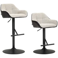 HOMCOM Bar Stools Set of 2, Swivel Counter Height Barstools with Back, Footrest, Armrests, Adjustable Height, Light Grey(m-9)