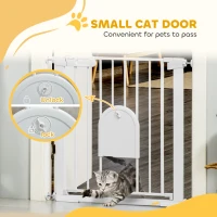 PawHut 30"-32" Extra Wide Pet Gate Barrier with Small Door, 30"H Dog Gate with Safety Gate Barrier, Stair Pressure Fit, White(m-6)