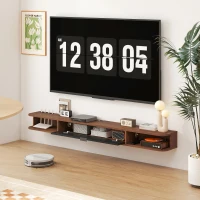 HOMCOM 71" Floating TV Stand for TVs up to 75 Inch, Wall Mounted Media Console with Flip Drawer and 2 Open Shelves, Walnut(m-10)