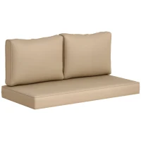 Outsunny 2 Seater Outdoor Seat Cushions with Backrest, Loveseat Double Sofa Outdoor Furniture Cushions, Beige(m-9)