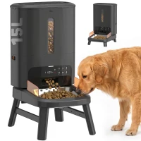 PawHut 15L/63 Cups Anti-Clog Automatic Dog Feeder for Large Breed up to 23mm, Elevated Design,  Dual Power, Easy to Set Up(m-13)
