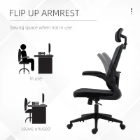 Vinsetto High Back Mesh Chair, Home Office Task Computer Chair with Adjustable Height, Lumbar Back Support, Headrest, and Arms, Black(m-21)