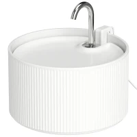 PawHut Ceramic Cat Water Fountain, 2.2L/74oz Pet Water Fountain with Ultra-Quiet Pump, 4-Layer Filtration, Faucet, White(m-1)