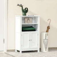 kleankin Bathroom Floor Cabinet, Freestanding Bathroom Cabinet with 2 Open Shelves, Double Doors and Adjustable Shelves, Wooden Storage Cabinet for Bathroom, White(m-10)