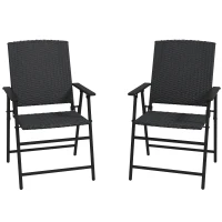 Outsunny Outdoor Wicker Dining Chair Set of 2 with Steel Frame Black(m-9)