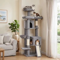 PawHut 72" Cat Tree, Large Cat Tower with 2 Condos, 3 Padded Beds, Hammock, 3 Scratching Posts and Ladder(m-9)