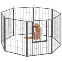 PawHut 39 Inch Exercise Pen, Heavy Duty Dog Playpen, 8 Panel Metal Pet Fence for Medium and Large Dogs, Black(m-11)