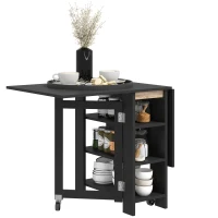 HOMCOM Folding Dining Table with Storage, Drop Leaf Kitchen Table for Small Spaces, Black(m-9)
