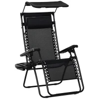 Outsunny Outdoor Zero Gravity Reclining Lounger Chair with Canopy Shade, Side Tray, Cupholder, Black(m-9)