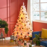 HOMCOM 6 FT Tall PreLit Artificial Christmas Tree with Realistic Branches, 250 Warm White LED Lights and 1000 Tips, Pink(m-10)